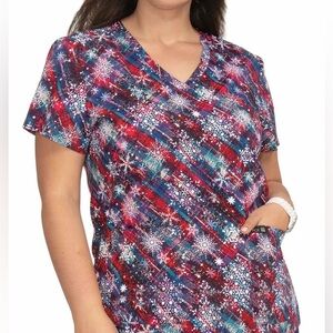 Koi Plaid Snowflakes Scrub Top